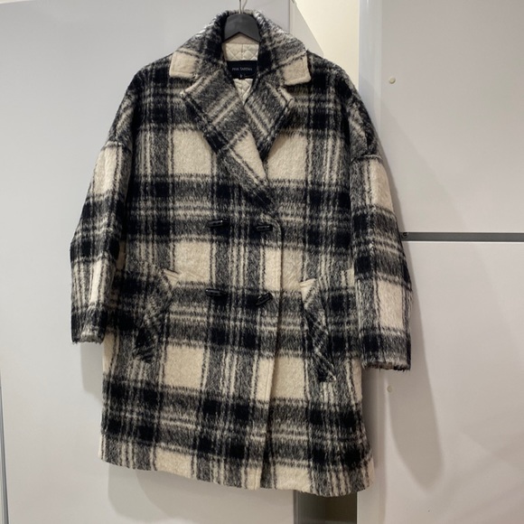 **NWOT ** Pink Tartan Plaid Double Breasted Coat - Picture 4 of 17